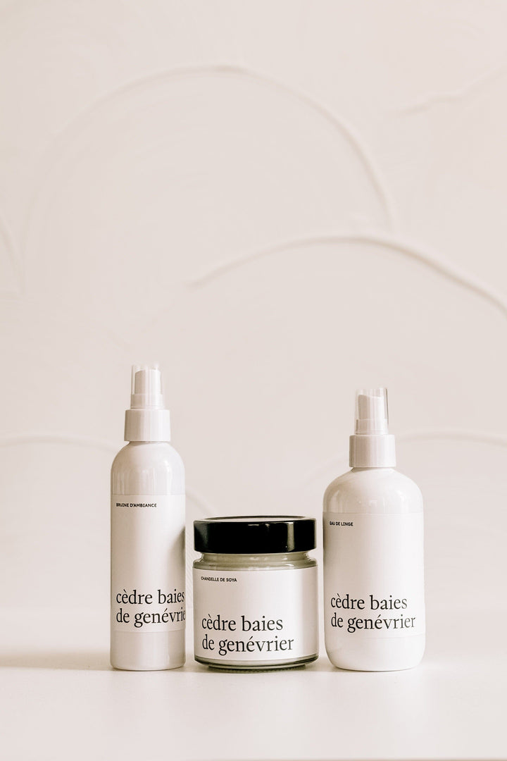 ENSEMBLE CADEAU - Cèdre baies de genévrier - Bruine, eau de linge et chandelle