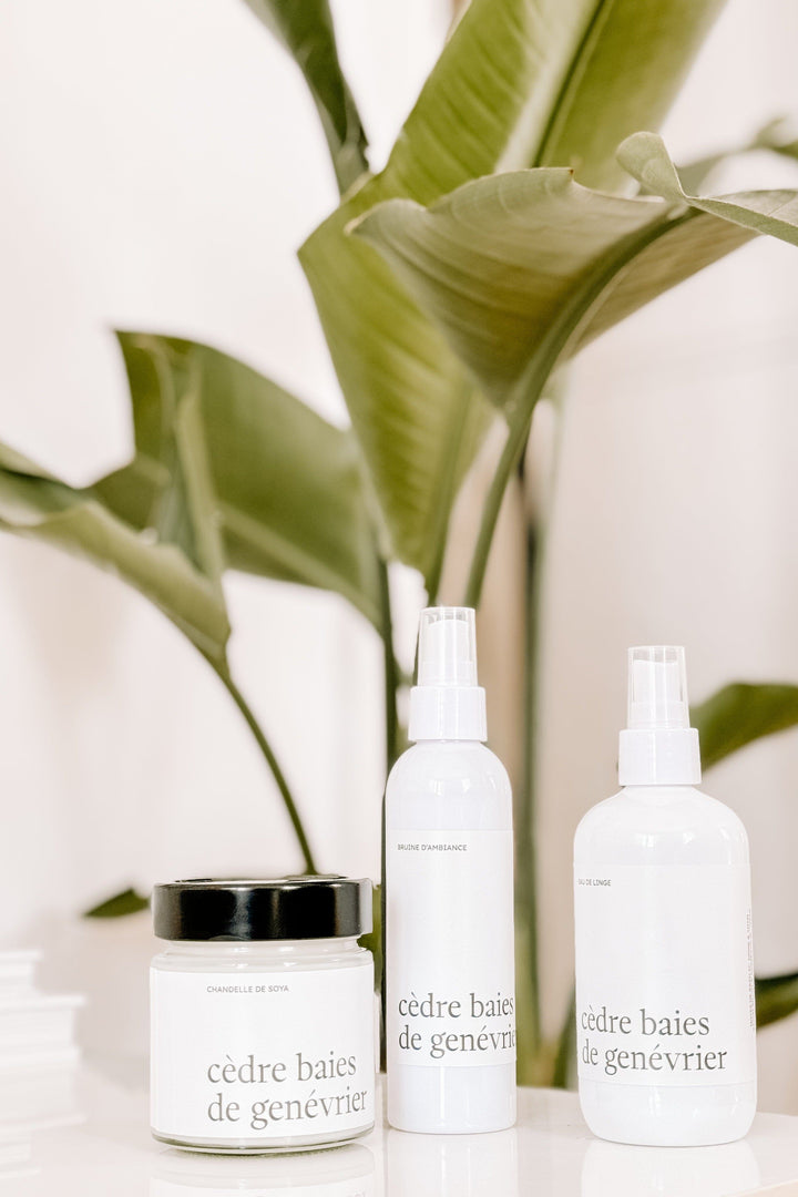 ENSEMBLE CADEAU - Cèdre baies de genévrier - Bruine, eau de linge et chandelle