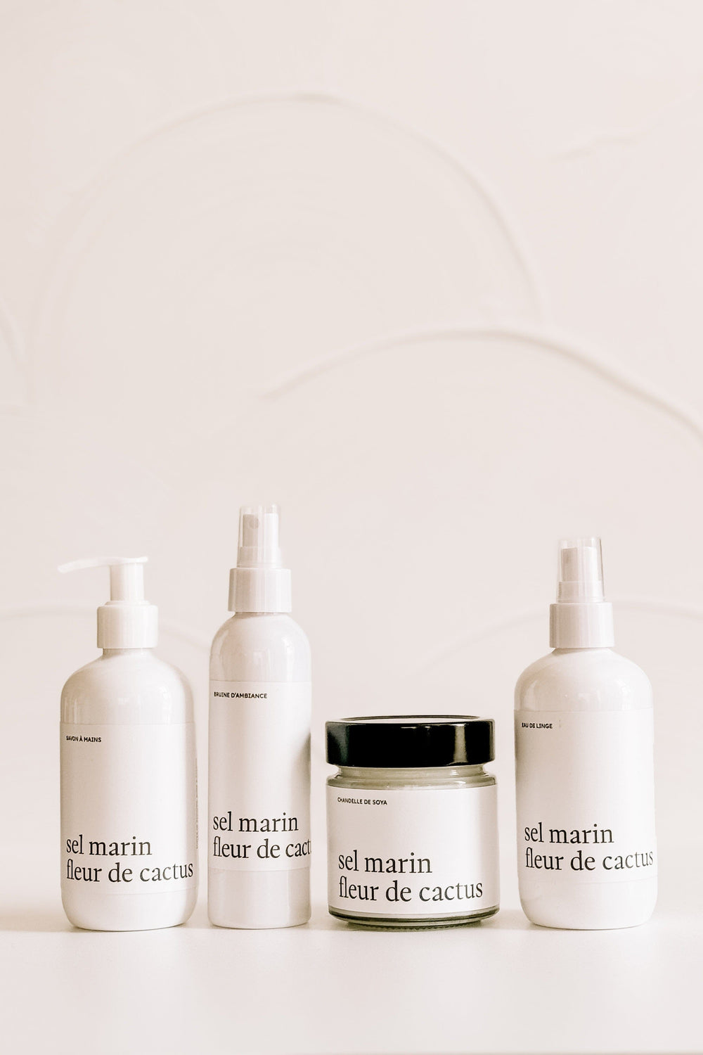 ENSEMBLE COMPLET - Sel marin fleur de cactus - Bruine, eau de linge, savon à mains et chandelle