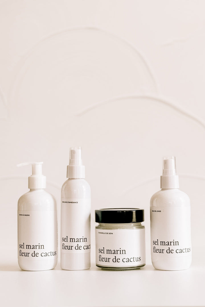 ENSEMBLE COMPLET - Sel marin fleur de cactus - Bruine, eau de linge, savon à mains et chandelle