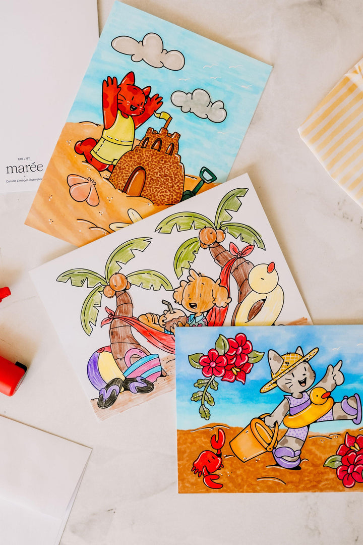 Trio de cartes à colorier - Billy, Ivy et Charly