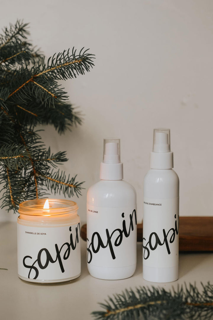 Ensemble cadeau - Sapin - Chandelle de soya, eau de linge, bruine d'ambiance Marée - Chandelles 