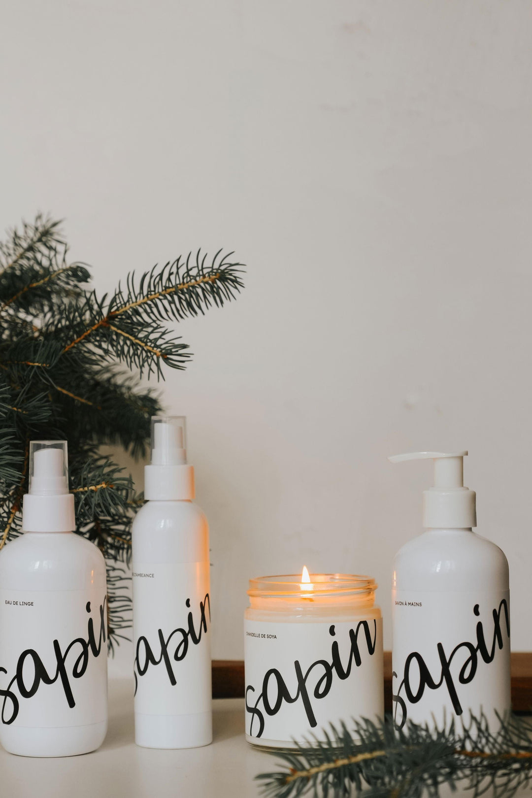 Ensemble découverte - Sapin - Chandelle de soya, bruine d'ambiance, eau de linge, savon à mains Marée - Chandelles 