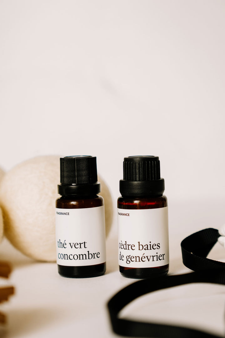 Ensemble cadeau - Balles de séchage et fragrances - Cèdre baies de genévrier & Thé vert concombre Marée - Chandelles 