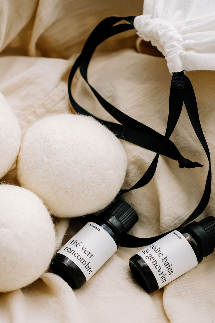 Ensemble cadeau - Balles de séchage et fragrances - Cèdre baies de genévrier & Thé vert concombre Marée - Chandelles 
