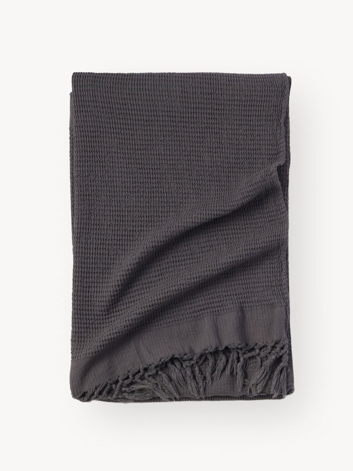 Jeté Crinkle - Wave avec franges - Charcoal - Pokoloko Pokoloko 