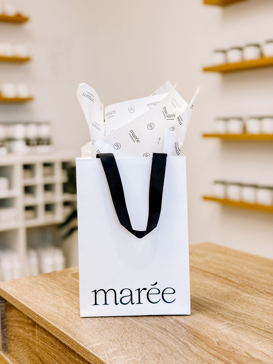 Sac cadeau et papier de soie - Blanc Marée - Chandelles 