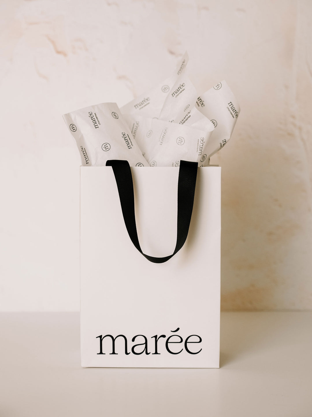 Sac cadeau et papier de soie - Blanc Marée - Chandelles 