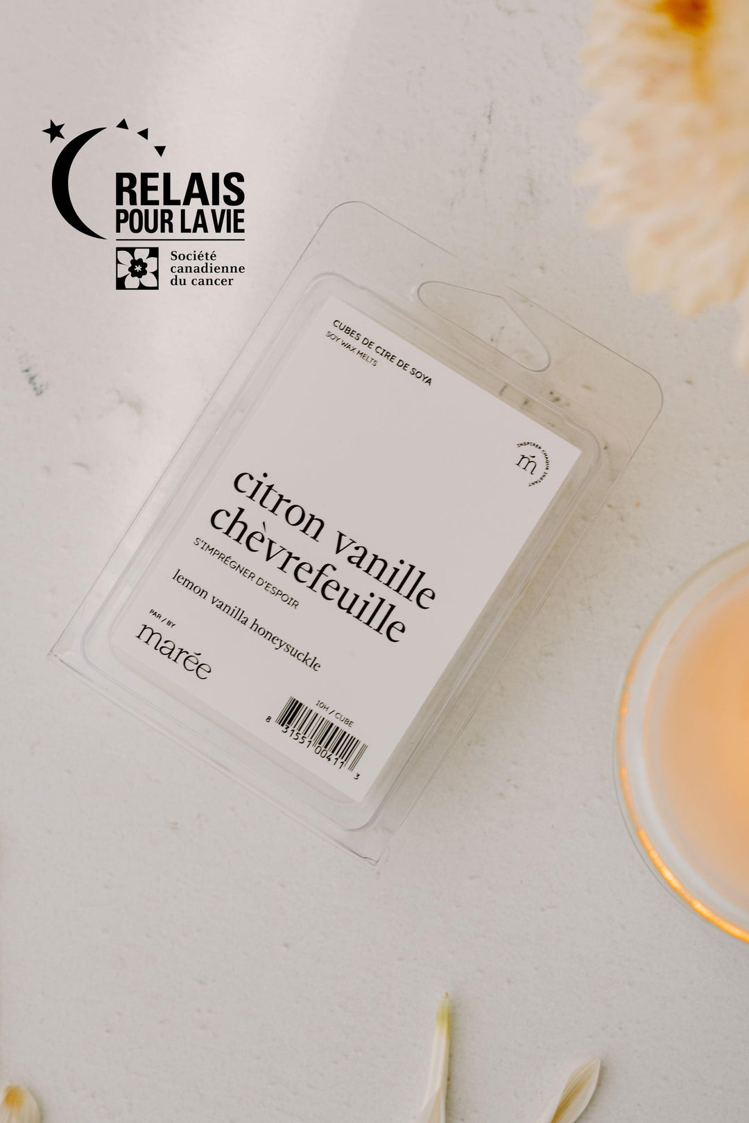 CUBES DE CIRE DE SOYA - Relais pour la vie - Caroline - Citron vanille chèvrefeuille Cubes pour le diffuseur Caritatif 