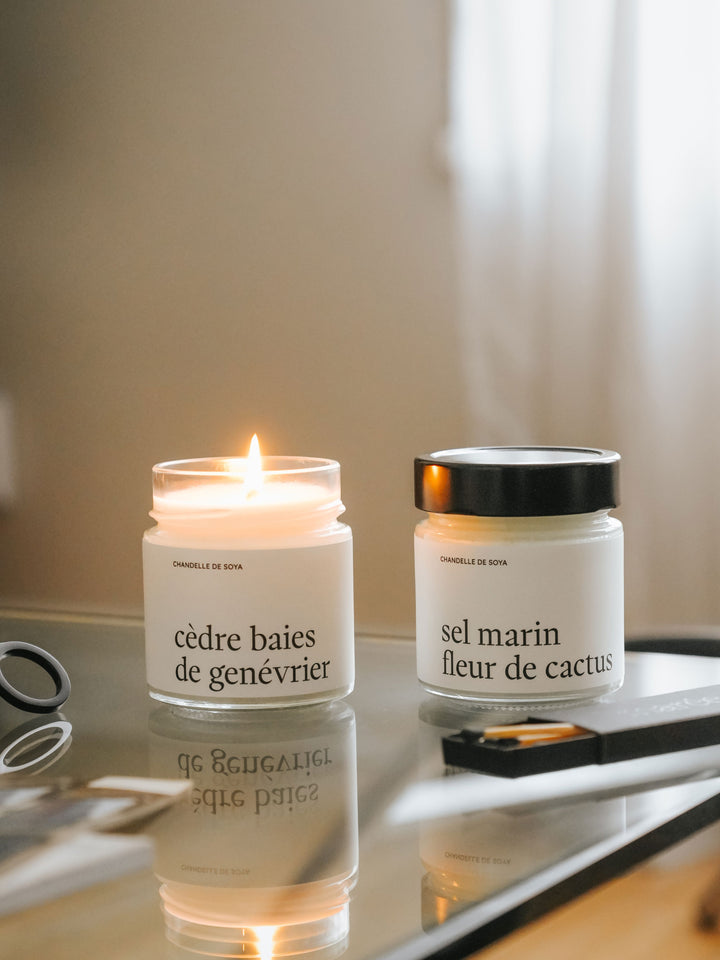 Duo de chandelles de soya - Sel marin fleur de cactus & Cèdre baies de genévrier - 212 ml Marée - Chandelles 