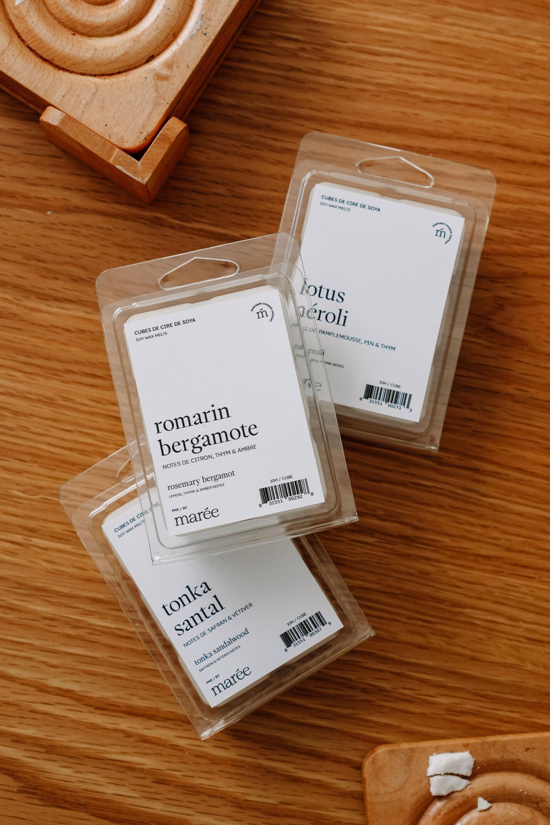 Trio de cubes de cire - Romarin bergamote / Tonka santal / Lotus néroli Marée - Chandelles 