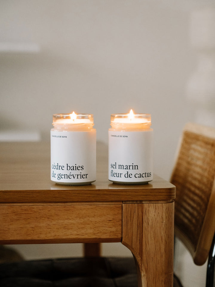 Duo de chandelles de soya - Sel marin fleur de cactus & Cèdre baies de genévrier - 314 ml Marée - Chandelles 