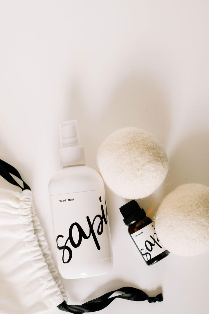Ensemble lessive - Sapin - Fragrance, eau de linge et balles de séchage Lessive Marée - Chandelles 