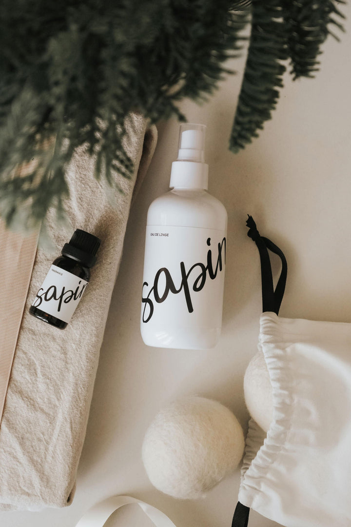 Ensemble lessive - Sapin - Fragrance, eau de linge et balles de séchage Lessive Marée - Chandelles 