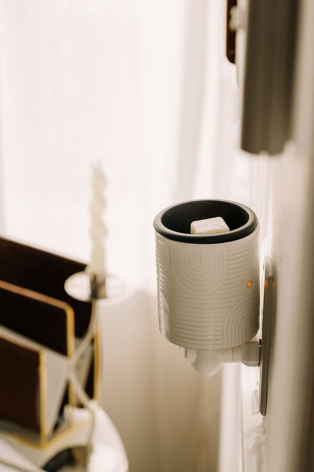 WAX MELTS WARMER - Plug-in - Reversible saucer - Verdigris and wheat branches