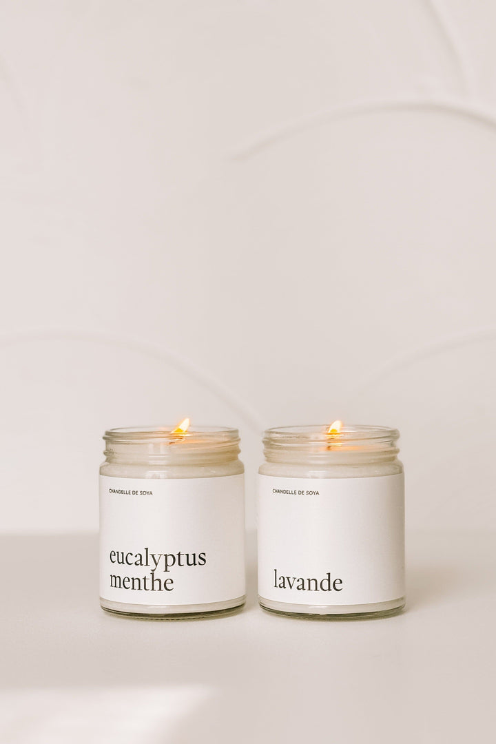 Duo de chandelles de soya - Huile essentielle - Eucalyptus menthe / Lavande Marée - Chandelles 