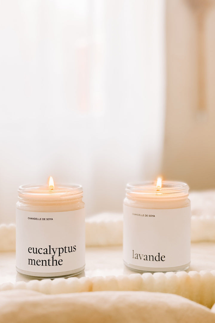 Duo de chandelles de soya - Huile essentielle - Eucalyptus menthe / Lavande Marée - Chandelles 