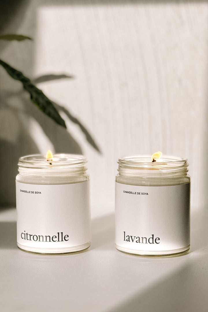 Duo de chandelles extérieures - Citronnelle et Lavande Marée - Chandelles 