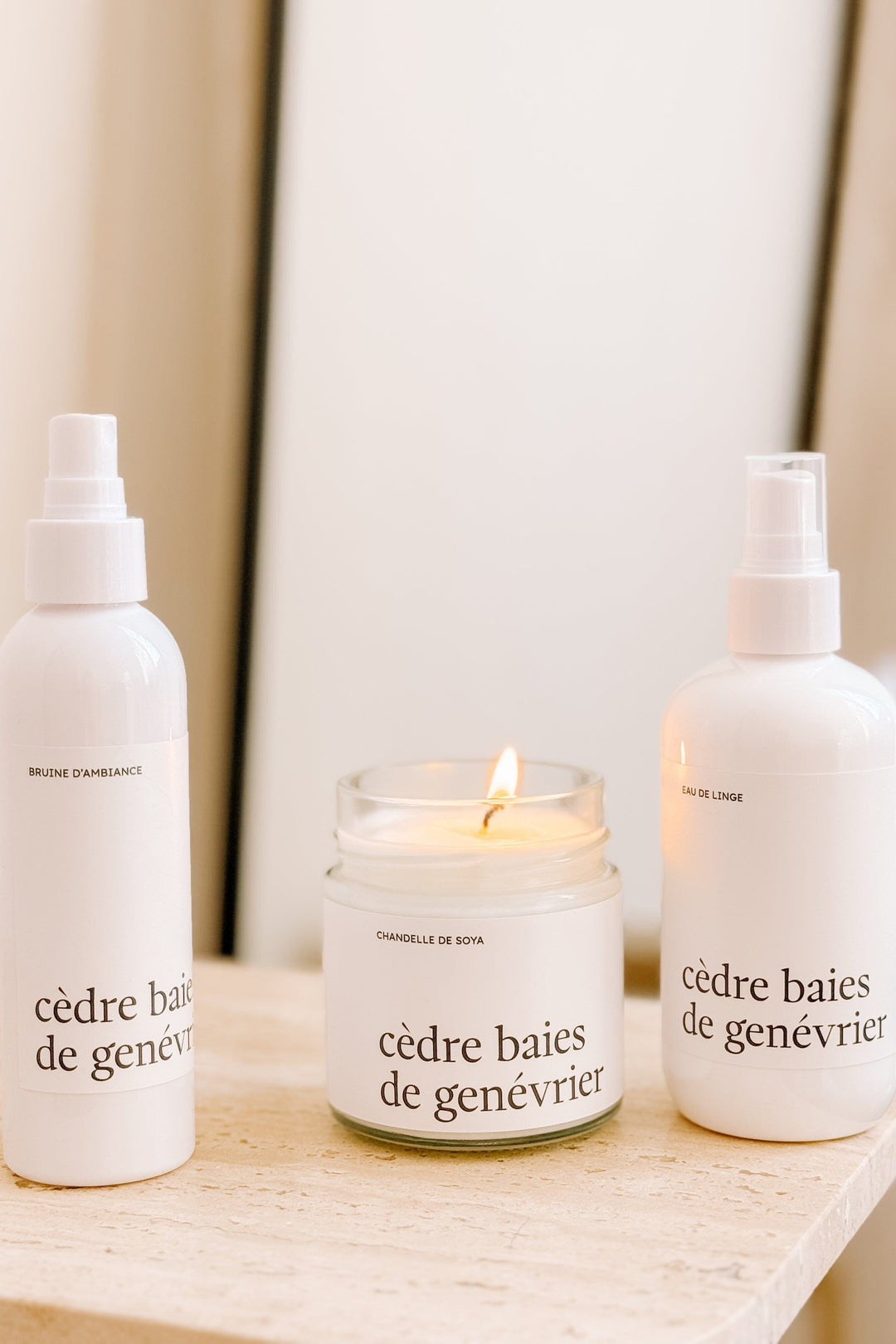 ENSEMBLE CADEAU - Cèdre baies de genévrier - Bruine, eau de linge et chandelle Marée - Chandelles 