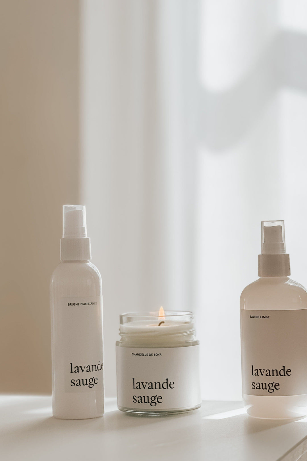 ENSEMBLE CADEAU - Lavande sauge - Bruine, eau de linge et chandelle Ensembles cadeaux Marée - Chandelles 