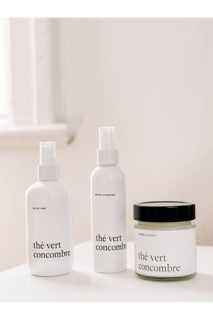 ENSEMBLE CADEAU - Thé vert concombre - Bruine, eau de linge et chandelle Ensembles cadeaux Marée - Chandelles 