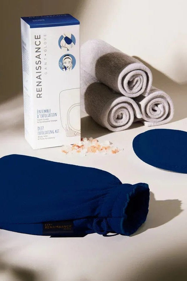 ENSEMBLE D’EXFOLIATION GANT RENAISSANCE Marée - Chandelles BLEU NUIT 