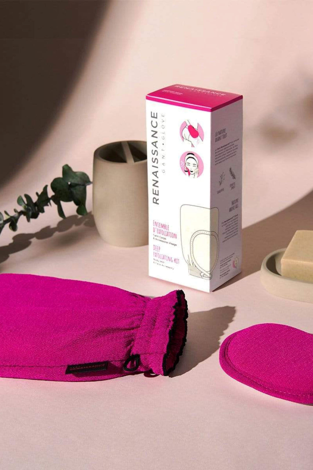 ENSEMBLE D’EXFOLIATION GANT RENAISSANCE Marée - Chandelles MAGENTA ROYAL 