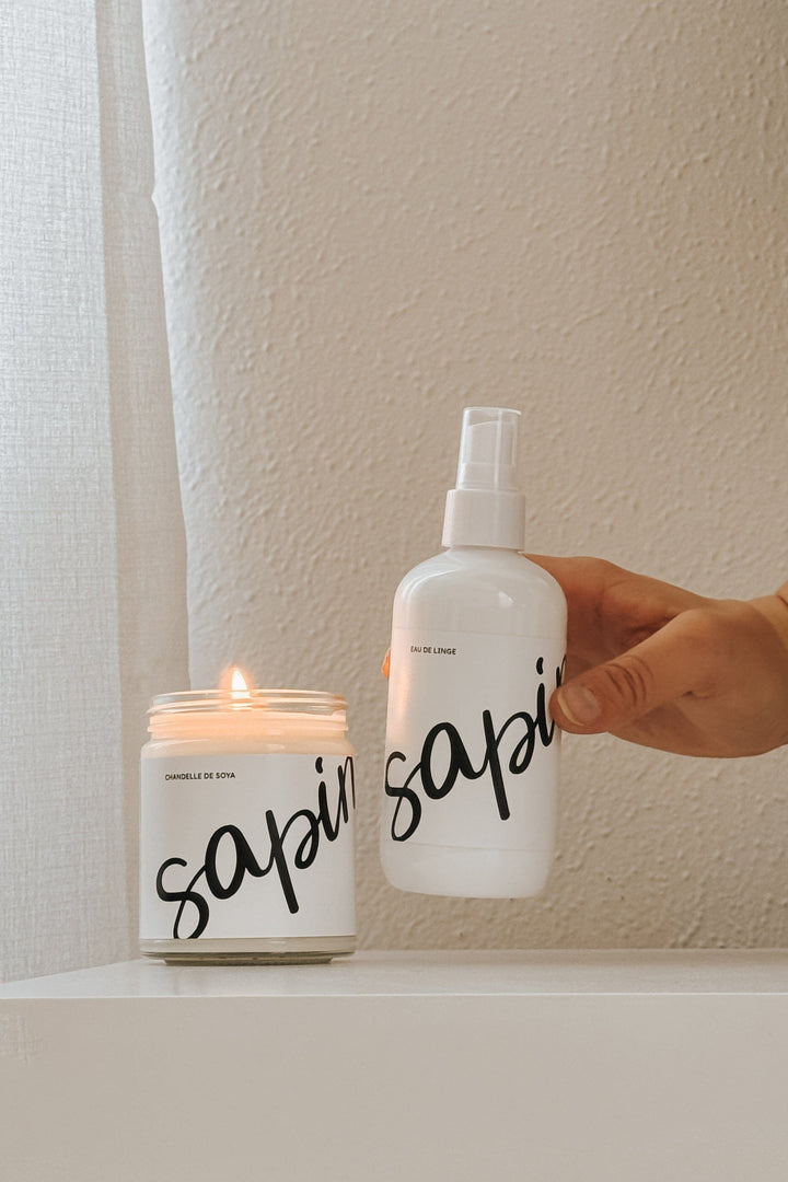 Ensemble découverte - Sapin - Chandelle de soya, bruine d'ambiance, eau de linge, savon à mains