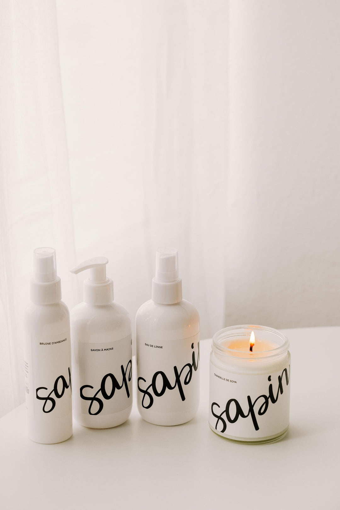 Ensemble découverte - Sapin - Chandelle de soya, bruine d'ambiance, eau de linge, savon à mains