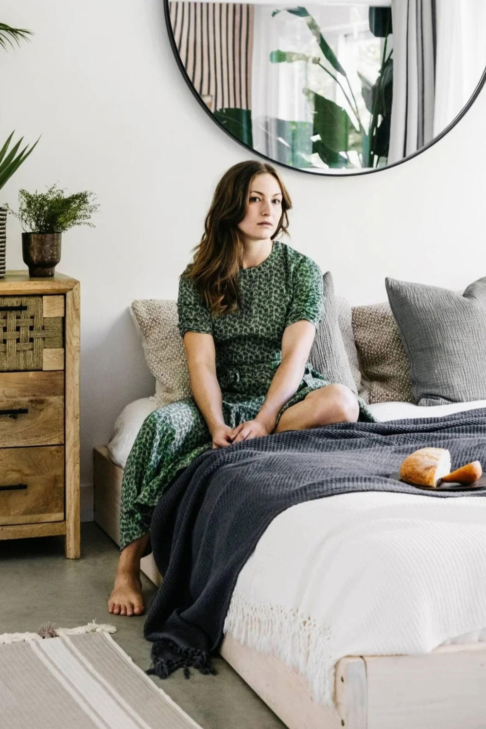 Jeté Crinkle - Wave avec franges - Charcoal - Pokoloko