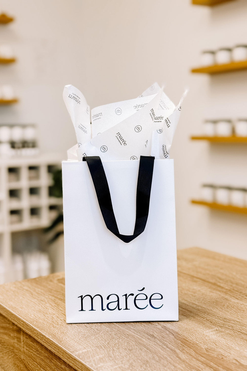 Sac cadeau et papier de soie - Blanc Marée - Chandelles 