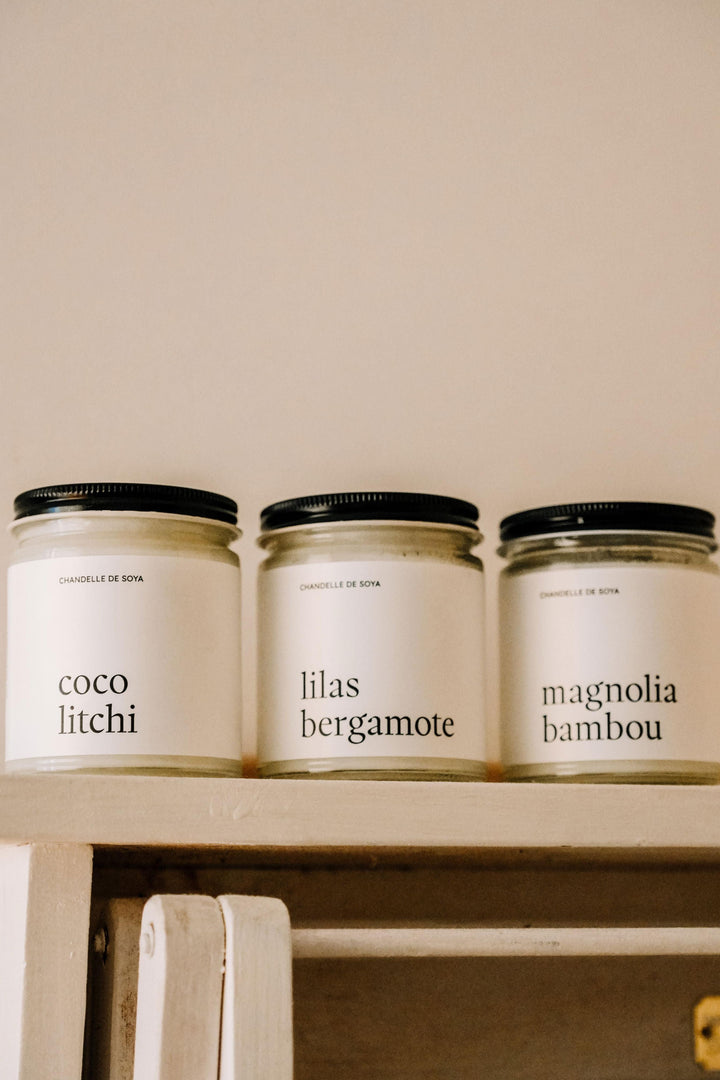TRIO DE CHANDELLES DE SOYA - Lilas bergamote / Magnolia bambou / Coco litchi Marée - Chandelles 