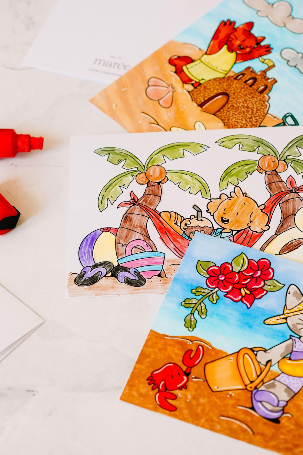 Trio de cartes à colorier - Billy, Ivy et Charly Marée - Chandelles 