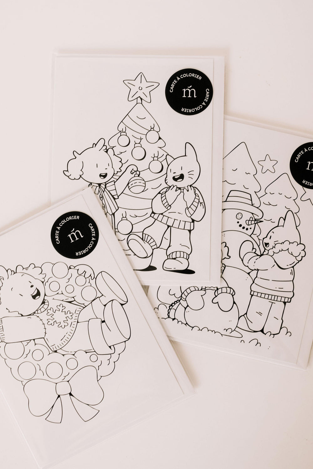 Trio de cartes à colorier - Collection hivernale