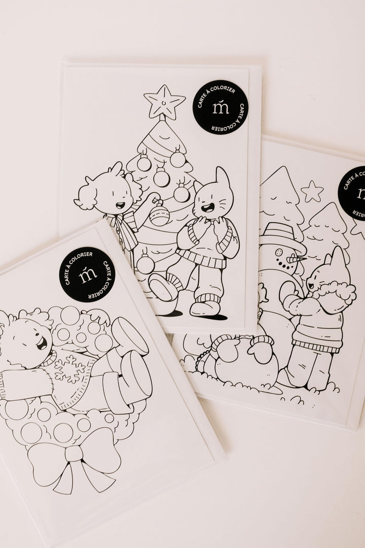 Trio de cartes à colorier - Collection hivernale