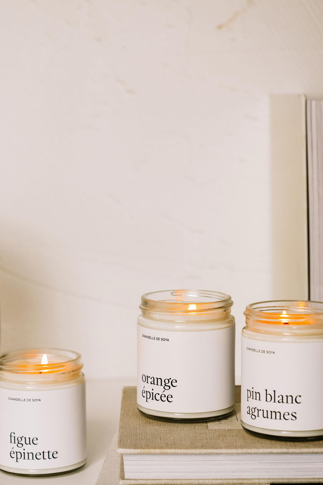 Trio de chandelles - Figue épinette / Pin blanc agrumes / Orange épicée Marée - Chandelles 