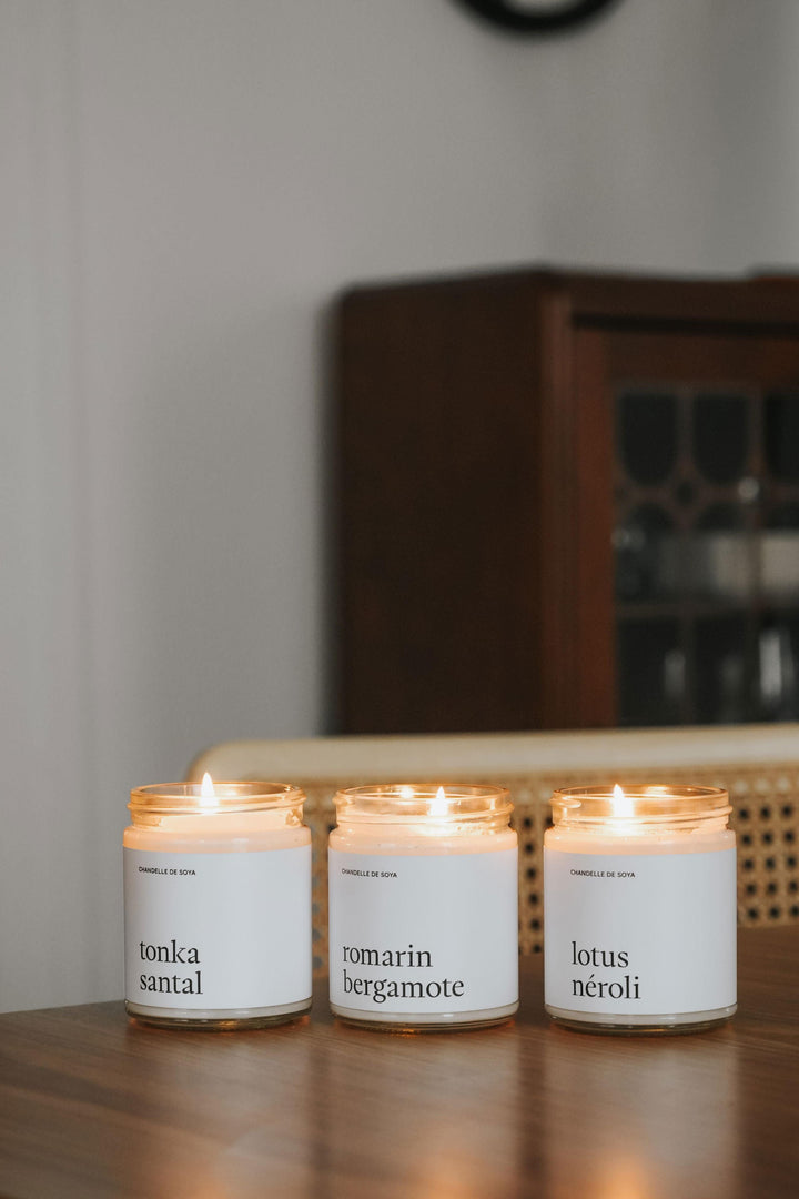 Trio de chandelles - Romarin bergamote / Tonka santal / Lotus néroli