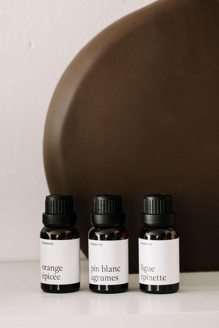 Trio de fragrances - Figue épinette / Pin blanc agrumes / Orange épicée Marée - Chandelles 