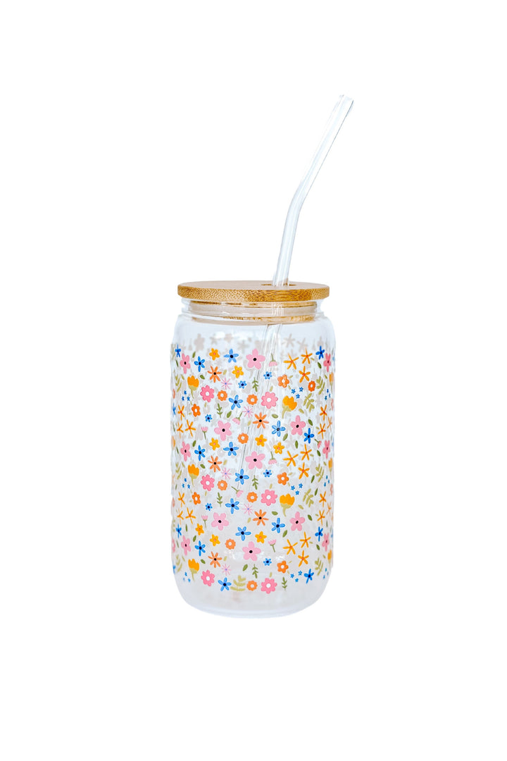 Verre avec paille et couvercle - Mini fleurs jaunes, bleues roses ALAROCQUE DESIGN 